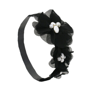 Mia® Triple Flower Headband w/ Pearl Centers - Black - Mia Beauty #MiaKaminski #Mia #MiaBeauty #Beauty #Hair #HairAccessories #headbands #headwraps #lovethis #love #life #woman 