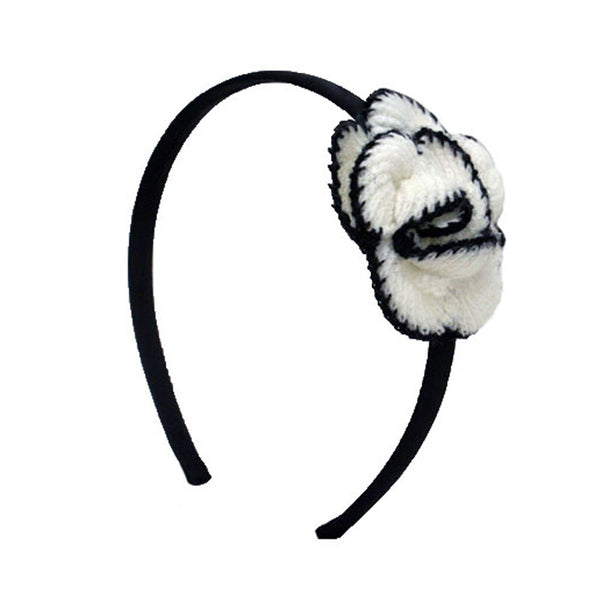 Crocheted Flower Headband - Black + White