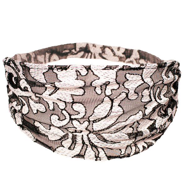 Lace Headwrap - Black + White Fleur de Lis