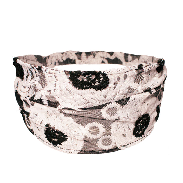 Lace Headwrap - Black + White Flowers