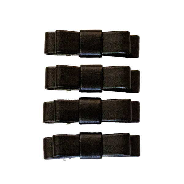 Leather Bow Barrettes - Black