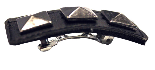Mia® Studded Leather Barrettes - black leather gunmetal studs on auto-clasp barrette -#MiaKaminski #Mia #MiaBeauty #Beauty #Hair #HairAccessories #barrettes #hairclips ##lovethis #love #leather #studs