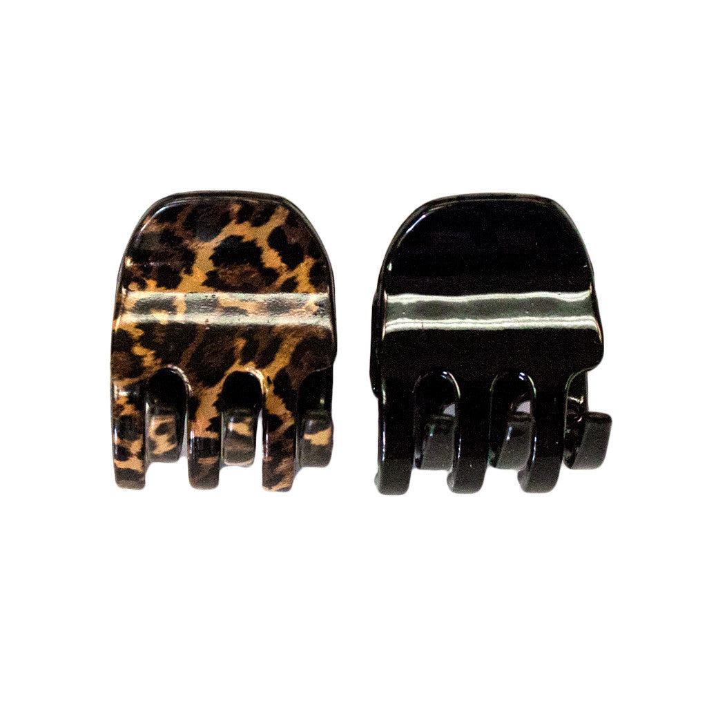 Mia® Leopard + Black Mini Size Jaw Clamps - 2 Pieces - #MiaKaminski #Mia #MiaBeauty #Beauty #Hair #HairAccessories #barrettes #hairclips  #jawclampsforhair #lovethis #love #life #bows #hairbows #tortoise #leopard