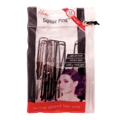 Mia® SqHair Pins - brown color - 12 pieces - shown in zippered storage pouch - designed by #Mia Kaminski of Mia Beauty