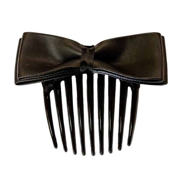 Leather Bow Hair Comb - Black