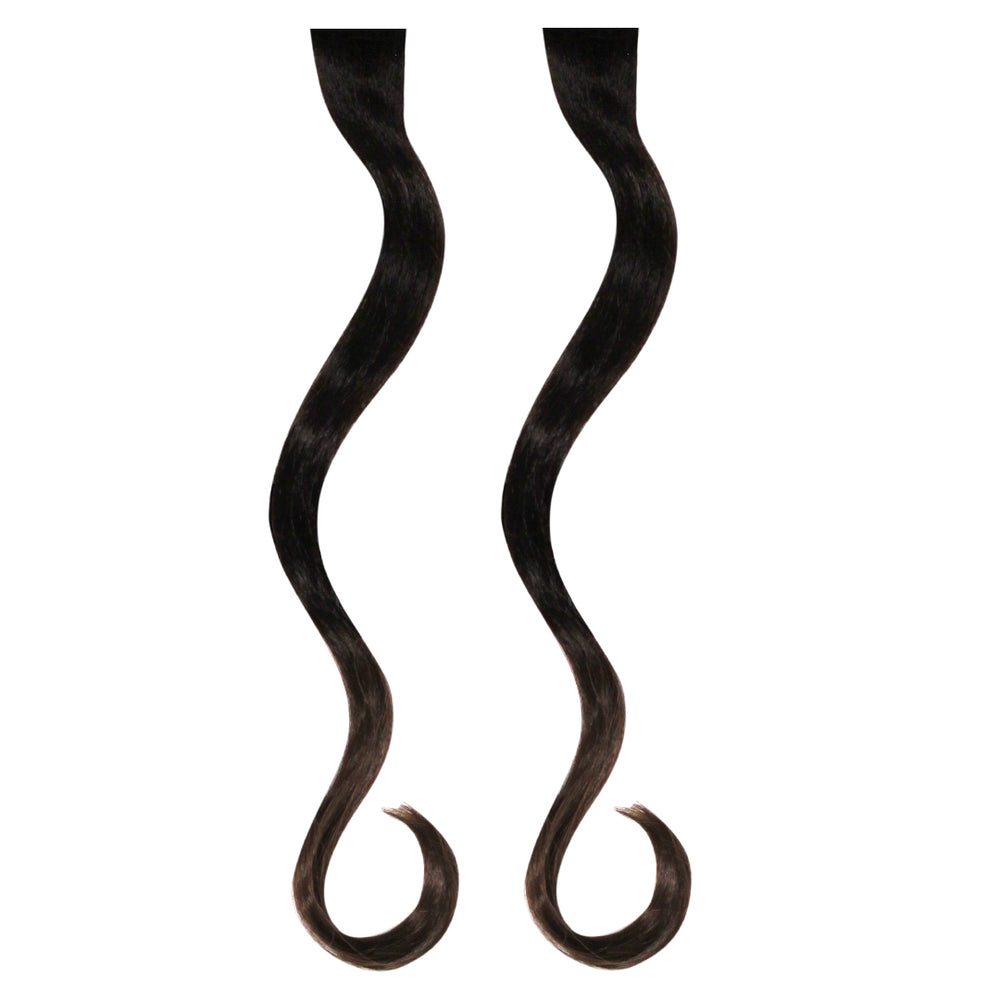 Mia® Clip-n-Dipped Ends® - dark brown with medium brown ends ombre balayage effect on a weft clip - 2 pieces per package - shown on model - designed by #MiaKaminski #MiaBeauty #HairExtensionsClipON #OmbreHairExtensions