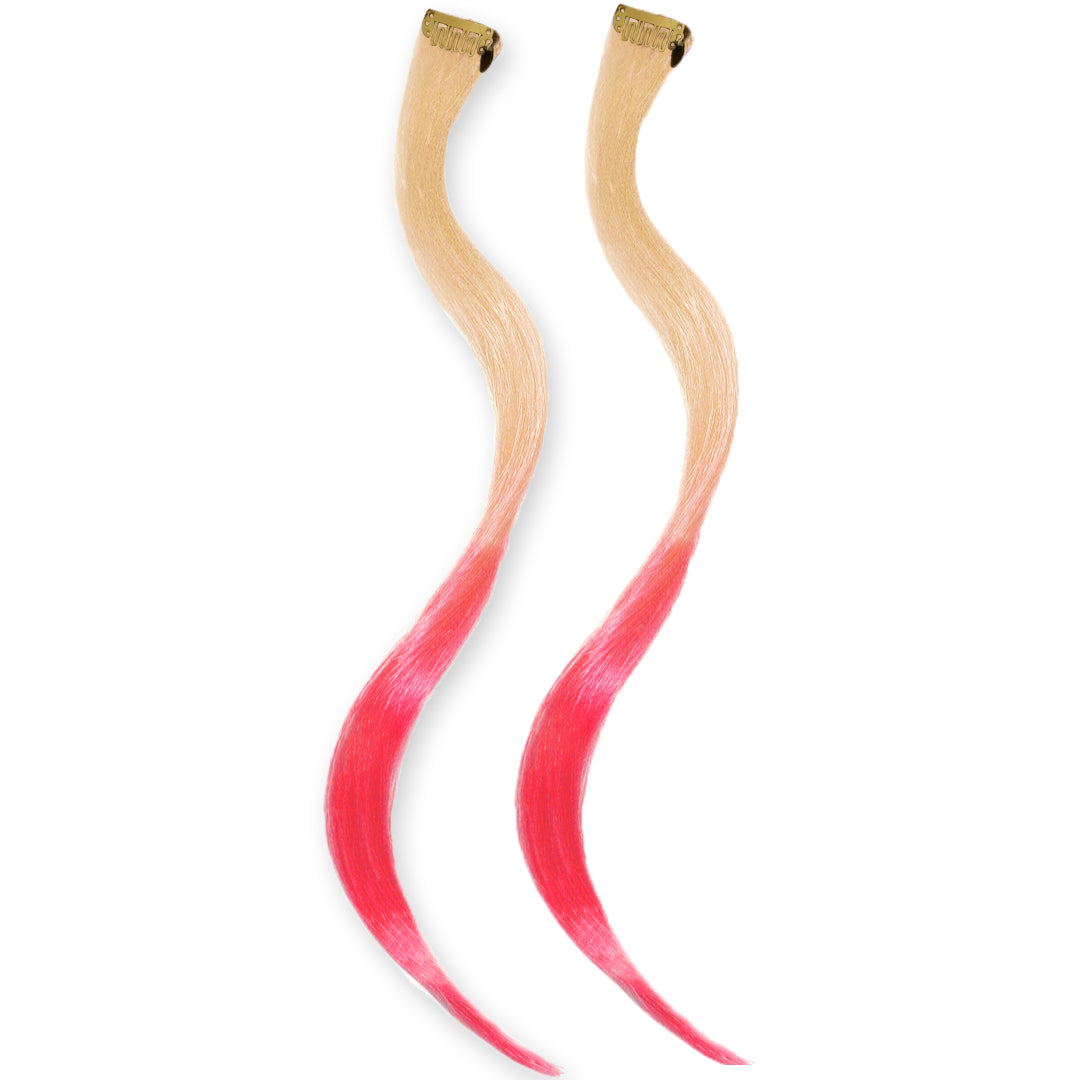 Mia® Clip-n-Dipped Ends® - blonde with pink ends ombre balayage effect on a weft clip - 2 pieces per package - designed by #MiaKaminski #MiaBeauty #HairExtensionsClipON