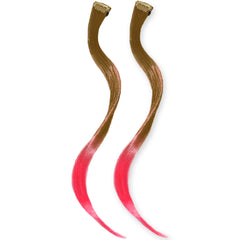 Mia® Clip-n-Dipped Ends® - medium brown with pinks ends ombre balayage effect on a weft clip - 2 pieces per package - designed by #MiaKaminski #MiaBeauty #HairExtensionsClipOn #OmbreHairExtensions