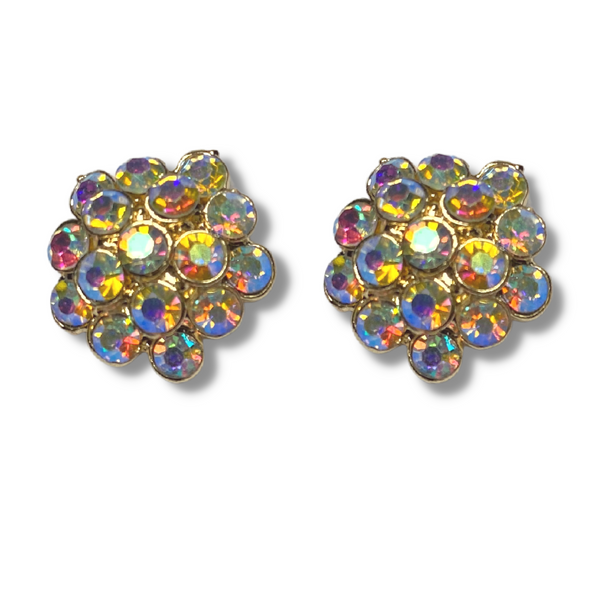 Cute Rhinestone Clusters Rhinestone Cluster Earrings - Gold Metal + Iridescent Stones