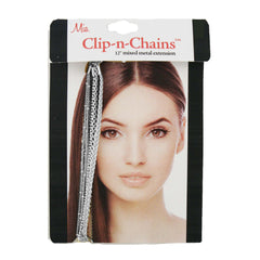 Mia® Clip-n-Chains hair jewelry on a clip - silver color - invented by #MiaKaminski - shown in packaging