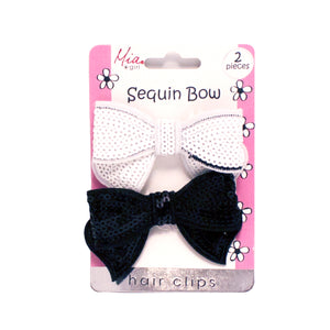 Sequin Bow Hair Clips - Hot Pink