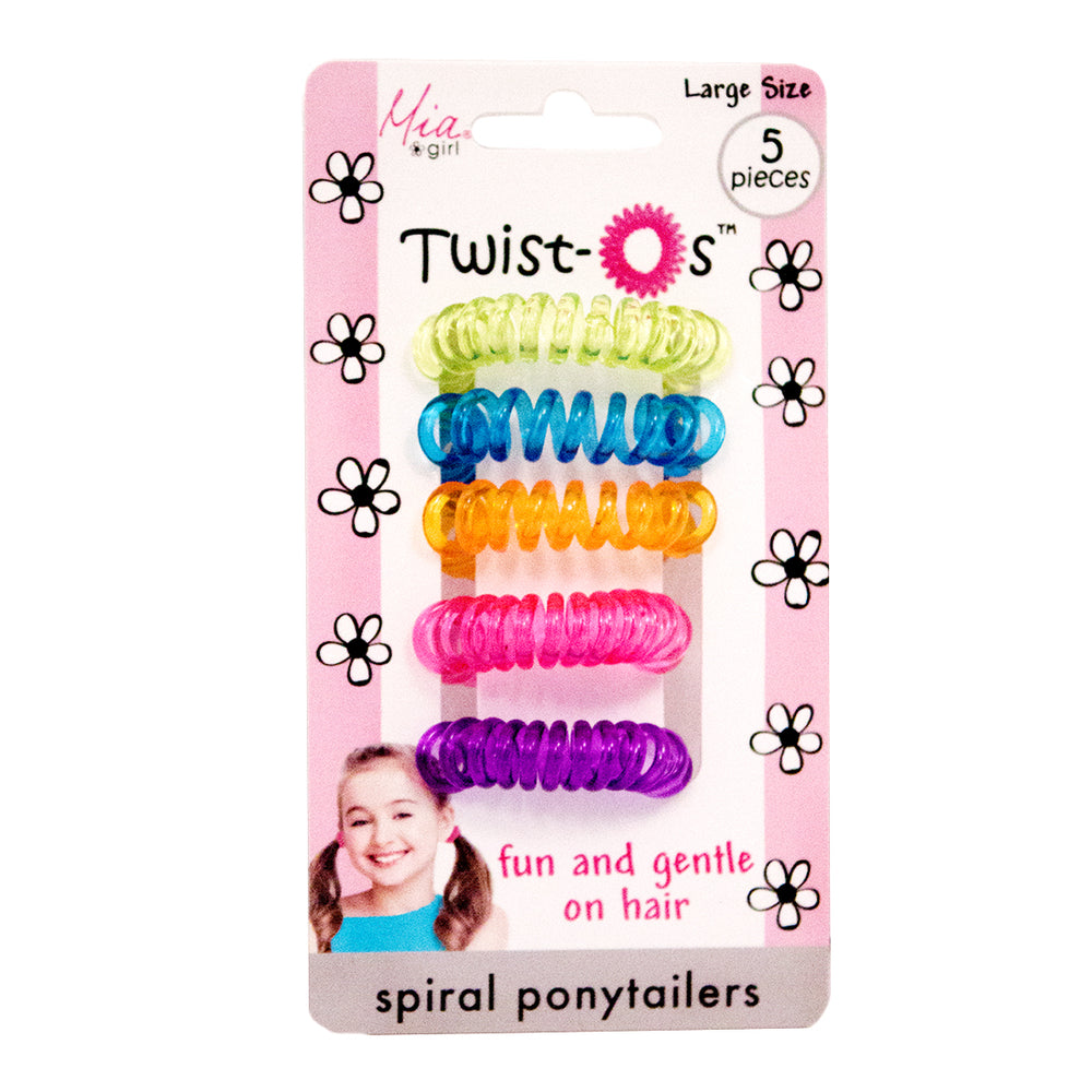 Mia® Girl Twist Os - rainbow colors - spiral hair ties, coil hair ties, telephone cord hair ties - out of packaging - desgined by #MiaKaminski of Mia Beauty