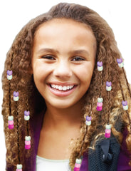 Mia® Girl Hair Beads - on model - assorted pink colors - by #MiaKaminski of Mia Beauty