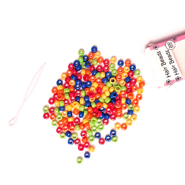 Mia® Girl Hair Beads - 200 beads shown and threader - assorted rainbow colors - designed by #MiaKaminski of Mia Beauty