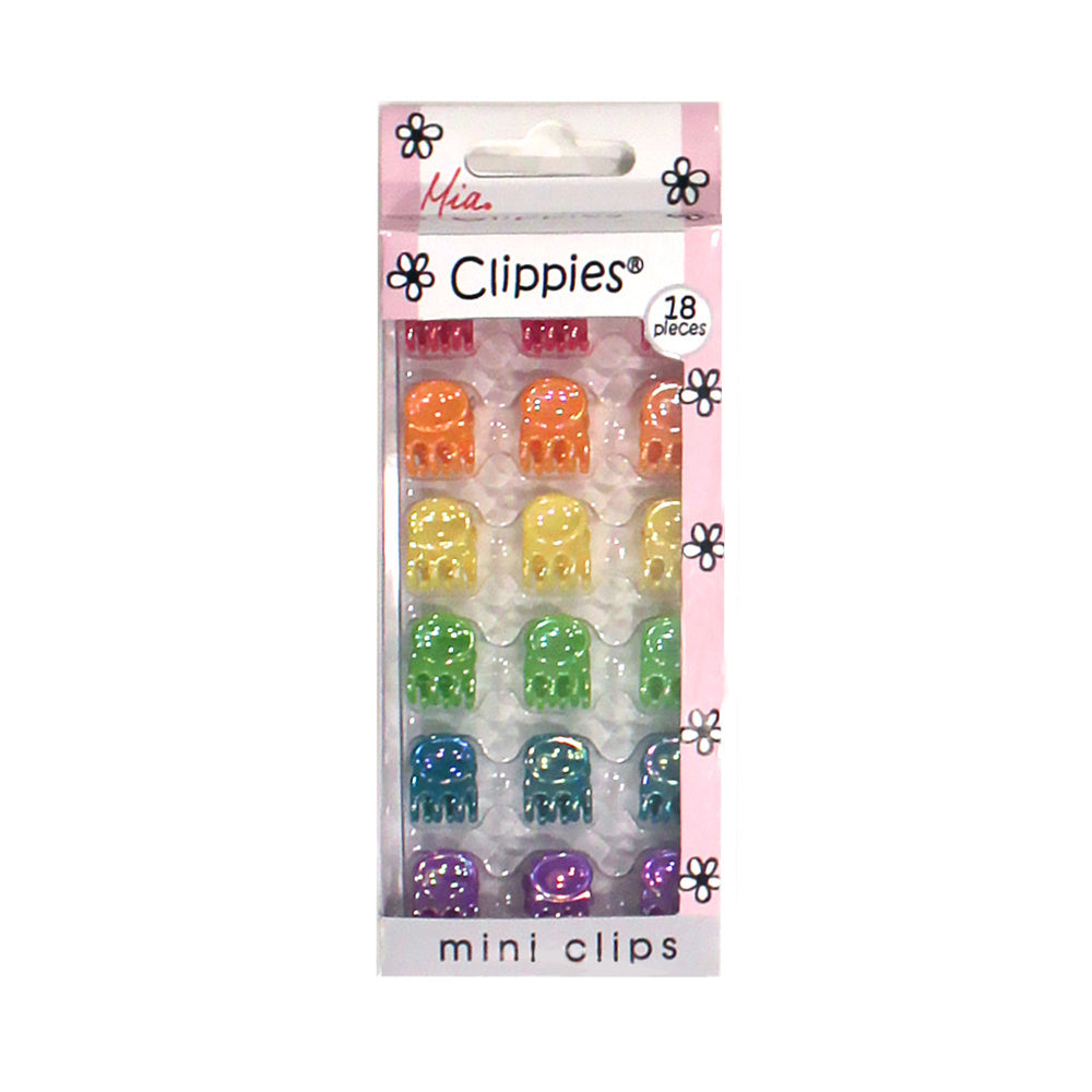 Mia® Girl Clippies® - mini jaw clamps hair clips - rainbow colors - 18 pieces in packaging - designed by #MiaKaminski #Mia #MiaBeauty #Beauty #Hair #HairAccessories #barrettes #hairclips #jawclampsforhair #lovethis #love #life 