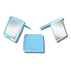 Storus 2-Faced Compact Mirror in blue color 2-sides shown and shown closed