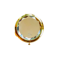 Mia Beauty Jeweled Compact mirror with gold metal and clear glass rhinestone