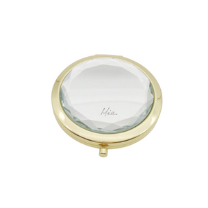 Mia Beauty Jeweled Compact mirror with gold metal and clear glass rhinestone