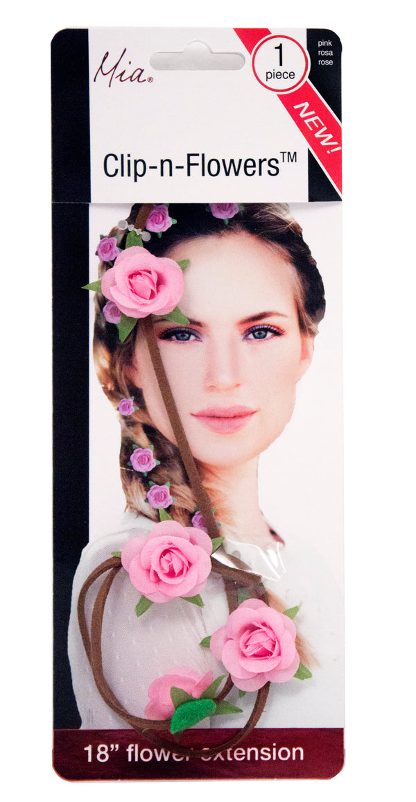 Mia® Clip-n-Flowers™ - Extension clip - pink color shown on packaging - designed by #MiaKaminski of #MiaBeauty