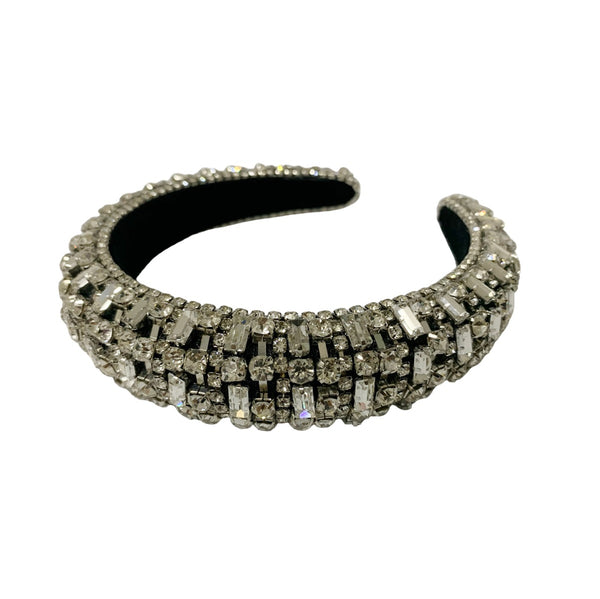 Royal Elevated Headband - Silver + Clear Stones