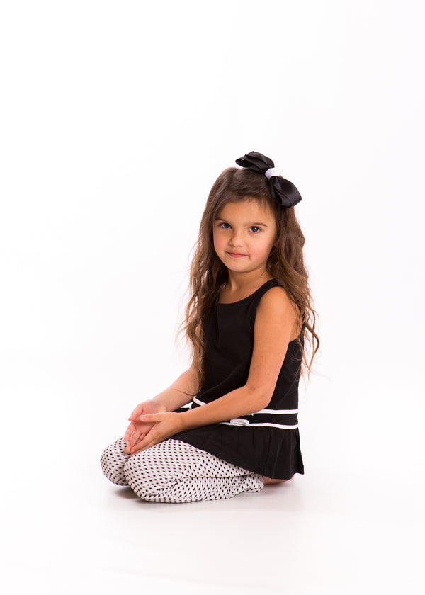 Large Grosgrain Bow Barrette + Contrast Center - Black + White
