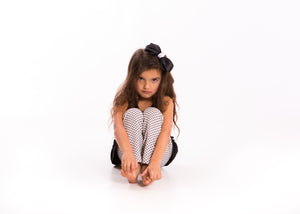 Large Grosgrain Bow Barrette + Contrast Center - Black + White