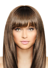 Mia® Clip-n-Bangs® - Light Brown color - designed by #MiaKaminski of #MiaBeauty - shown on model