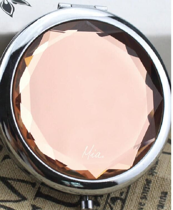 Mia® Jeweled Compact Mirror - peach color rhinestone - invented by #MiaKaminski #MiaBeauty #Mia #beauty #Mirrors