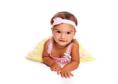 Mia® Baby® Frayed Chiffon Rosette Flower Headbands - pink on pink - designed by #MiaKaminski of Mia Beauty - modeled by #EllaOnBeauty