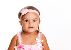Mia® Baby® Frayed Chiffon Rosette Flower Headbands - pink on pink - designed by #MiaKaminski of Mia Beauty - modeled by #EllaOnBeauty