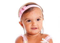 Mia® Baby Jersey Headband - light pink flowers - shown on Ella K/Ella On Beauty model - invented by #MiaKaminski #MiaBeauty #Mia #Beauty #Baby #hair #hairaccessories #hairclips #hairbarrettes #love #life #girl #woman