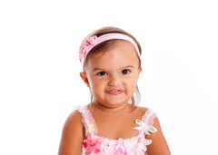 Mia® Baby Jersey Headband - light pink flowers - shown on Ella K/Ella On Beauty model - invented by #MiaKaminski #MiaBeauty #Mia #Beauty #Baby #hair #hairaccessories #hairclips #hairbarrettes #love #life #girl #woman
