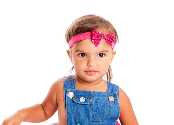 Mia® Baby Sequins Bow Headband - hot pink color - shown on model #EllaOnBeauty - invented by #MiaKaminski #MiaBeauty #Mia #Beauty #Baby #hair #hairaccessories #headbands #babyheadbands #hairaccessoriesforgirls #hairclips #hairbarrettes #love #life #girl #woman