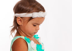 Organza Rosette Headband - White + Light Pink