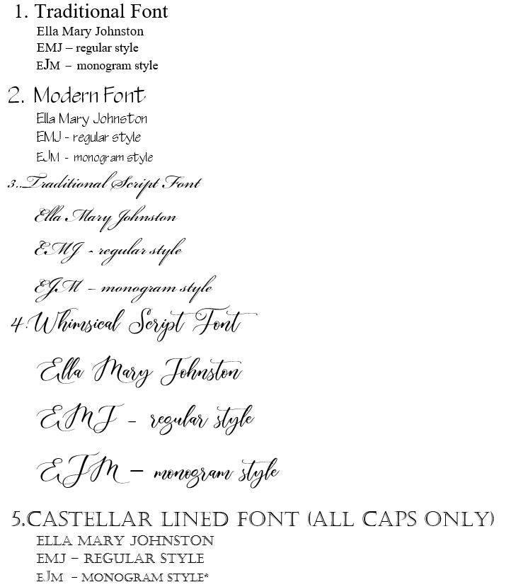 Fonts offered for engraving at MiaBeauty.com