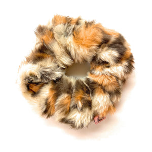Mia Beauty Furry Scrunchie Ponytail holder hair accessory beige and brown leopard color