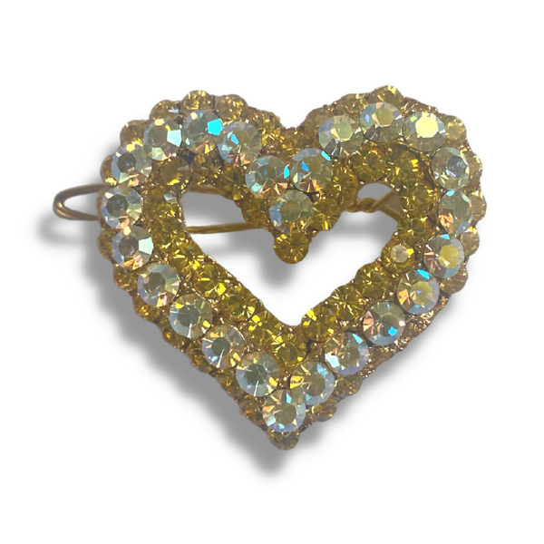Rhinestone Heart Barrette - Gold