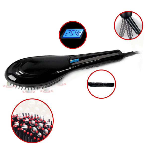 Mia® Hot Brush Hair Straightener Appliance - black color - features shown - by #MiaKaminski of #MiaBeauty #mia #beauty #hair #hairstylingtool #brush #hairappliance