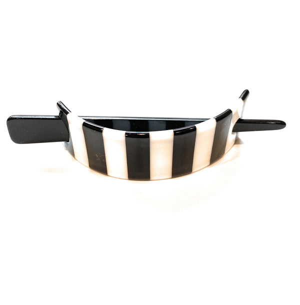 Mia Beauty 1970's style Stick Barrette hair accessory clip for French Twists updos in black and white striped acrylic material