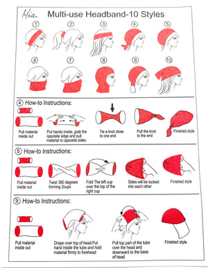 Mia Beauty Multipurpose Headband face mask neck scarf beanie cap ponytail holder headscarf tube top skirt instructions