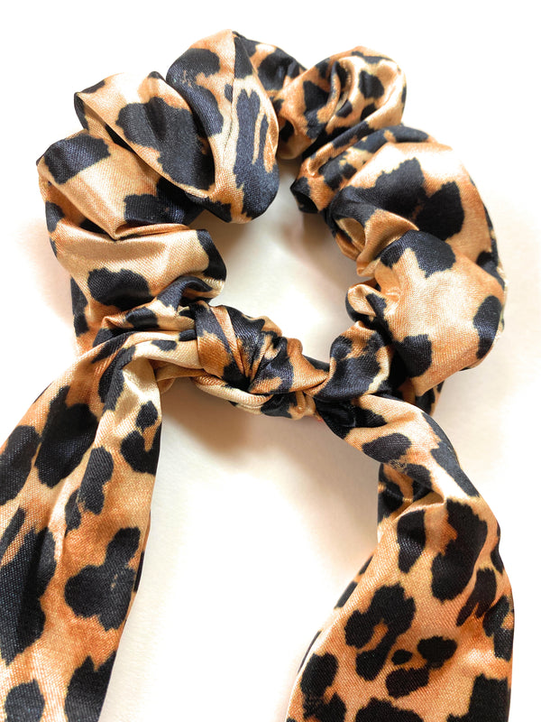 Mia Beauty Scrunchie with hanging ties leopard print