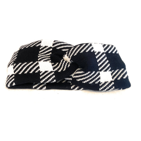 Plaid Headband with a Twist - black + White