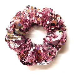Mia Beauty Sequins Scrunchie ponytail holder hair accessory in pink color