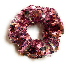 Mia Beauty Sequins Scrunchie ponytail holder hair accessory in pink color