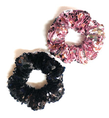 Mia Beauty Sequins Scrunchie ponytail holder hair accessory in black and pink  colors