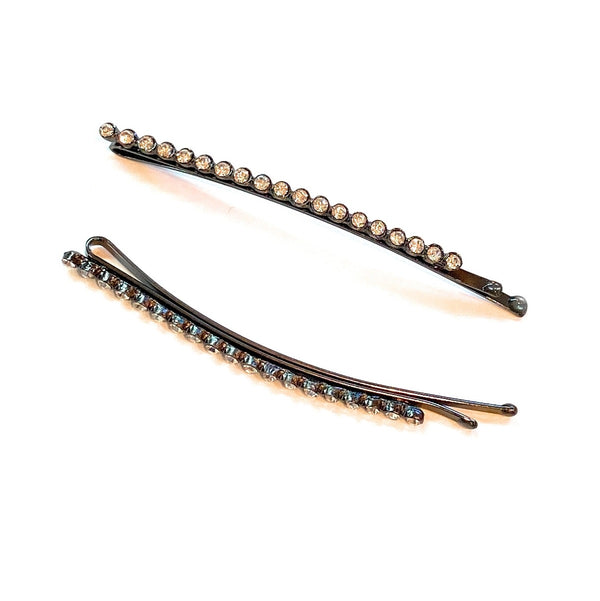 Mia Beauty Rhinestone Bobby Pins in gunmetal with clear stones