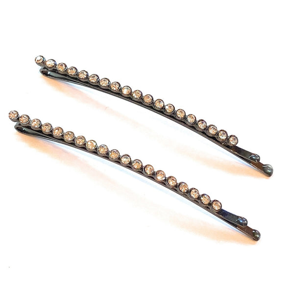Mia Beauty Rhinestone Bobby Pins in gunmetal with clear stones