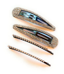 Mia Beauty Large Snip Snaps with rhinestone gunmetal and clear stones shown with matching bobby pins