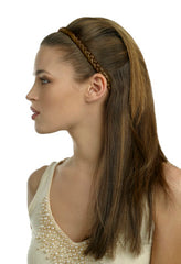 Mia® Thick Braidie® - synthetic wig hair braided headband - Medium Brown color - patented by #MiaKaminski of #MiaBeauty - shown on model Lillian #Mia #Beauty #HairAccessories #Headbands #Braids #SyntheticWigHair #SyntheticHairHeadbands