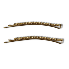 Mia Beauty Rhinestone Bobby Pins in gold metal with clear stones side view